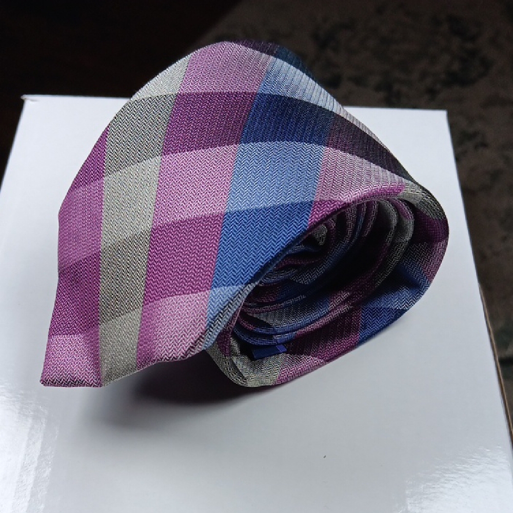 Broletto Plaid Purple and Blue‎ Men's Silk Tie